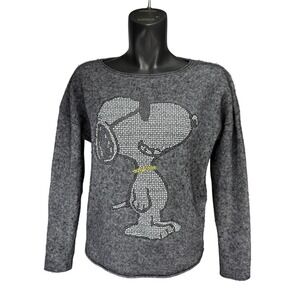 PRINCESS GOES HOLLYWOOD Snoopy Cashmere Wool Grey Rhinestone Peanuts Sweater 40
